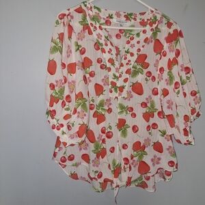 Rose & Olive Strawberry Blouse Top M Medium Womens Summer Sheer
